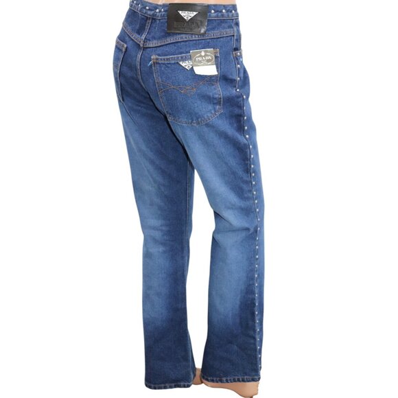 DESIGNER style High Waist Studded Rhinestone Denim Jeans Bootleg 30 - Picture 1 of 9